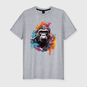 Мужская футболка хлопок Slim с принтом Граффити с гориллой в Кировске, 92% хлопок, 8% лайкра | приталенный силуэт, круглый вырез ворота, длина до линии бедра, короткий рукав | 