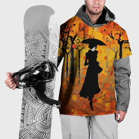 Накидка на куртку 3D с принтом Осенняя прогулка с незнакомкой в Петрозаводске, 100% полиэстер |  | 