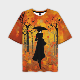 Мужская футболка oversize 3D с принтом Осенняя прогулка с незнакомкой в Петрозаводске,  |  | 