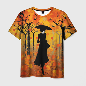 Мужская футболка 3D с принтом Осенняя прогулка с незнакомкой в Петрозаводске, 100% полиэфир | прямой крой, круглый вырез горловины, длина до линии бедер | 