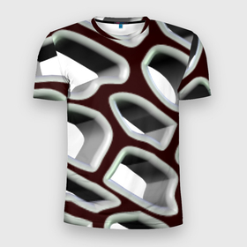 Мужская футболка 3D Slim с принтом Объемная сеть в Новосибирске, 100% полиэстер с улучшенными характеристиками | приталенный силуэт, круглая горловина, широкие плечи, сужается к линии бедра | Тематика изображения на принте: 