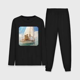 Мужская пижама с лонгсливом хлопок с принтом Капибара в море в Петрозаводске,  |  | Тематика изображения на принте: 