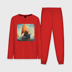 Мужская пижама с лонгсливом хлопок с принтом Капибара в лодке в Петрозаводске,  |  | Тематика изображения на принте: 