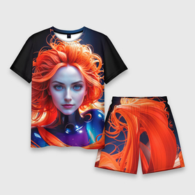 Мужской костюм с шортами 3D с принтом Девушка с рыжими волосами в перламутровой краске в Санкт-Петербурге,  |  | 