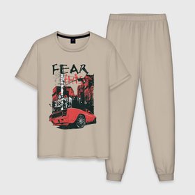Мужская пижама хлопок с принтом Городской автомобиль , 100% хлопок | брюки и футболка прямого кроя, без карманов, на брюках мягкая резинка на поясе и по низу штанин
 | 