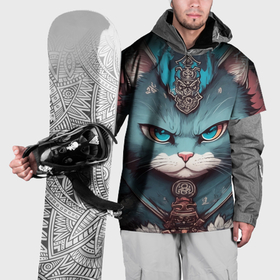 Накидка на куртку 3D с принтом Кот самурай сердитый в Белгороде, 100% полиэстер |  | Тематика изображения на принте: 