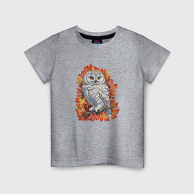 Детская футболка хлопок с принтом Осенняя сова в Курске, 100% хлопок | круглый вырез горловины, полуприлегающий силуэт, длина до линии бедер | Тематика изображения на принте: 
