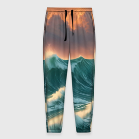 Мужские брюки 3D с принтом Море и оранжевый закат в Белгороде, 100% полиэстер | манжеты по низу, эластичный пояс регулируется шнурком, по бокам два кармана без застежек, внутренняя часть кармана из мелкой сетки | 
