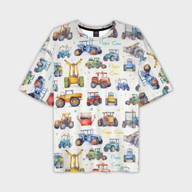 Мужская футболка oversize 3D с принтом Акварельные тракторы   детский паттерн в Петрозаводске,  |  | 