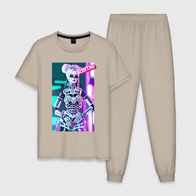 Мужская пижама хлопок с принтом Barbie   halloween   neural network в Екатеринбурге, 100% хлопок | брюки и футболка прямого кроя, без карманов, на брюках мягкая резинка на поясе и по низу штанин
 | 