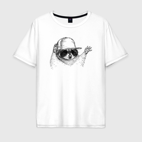 Мужская футболка хлопок Oversize с принтом Енот репер в Петрозаводске, 100% хлопок | свободный крой, круглый ворот, “спинка” длиннее передней части | 