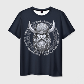 Мужская футболка 3D с принтом Берсерк древний скандинавский воин в Белгороде, 100% полиэфир | прямой крой, круглый вырез горловины, длина до линии бедер | Тематика изображения на принте: 