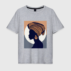 Мужская футболка хлопок Oversize с принтом Африканка в профиль в Тюмени, 100% хлопок | свободный крой, круглый ворот, “спинка” длиннее передней части | Тематика изображения на принте: 