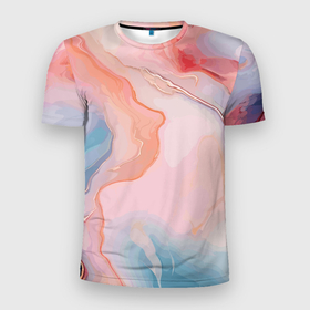 Мужская футболка 3D Slim с принтом Розовый рассвет абстрактный узор в Курске, 100% полиэстер с улучшенными характеристиками | приталенный силуэт, круглая горловина, широкие плечи, сужается к линии бедра | 