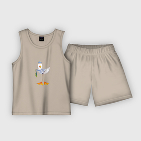 Детская пижама с шортами хлопок с принтом Чайка иллюстрация в Санкт-Петербурге,  |  | Тематика изображения на принте: 