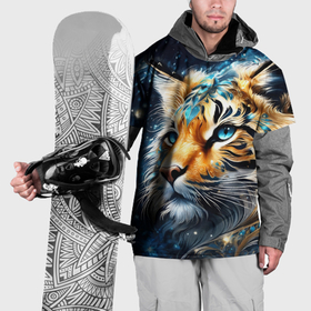 Накидка на куртку 3D с принтом Фэнтезийный тигр с голубыми глазами , 100% полиэстер |  | 