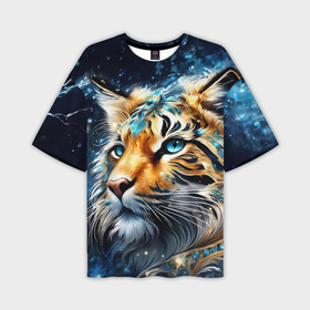 Мужская футболка oversize 3D с принтом Фэнтезийный тигр с голубыми глазами в Курске,  |  | 