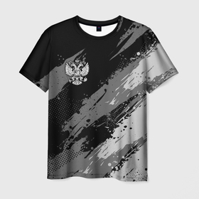 Мужская футболка 3D с принтом Герб РФ   монохромный в Белгороде, 100% полиэфир | прямой крой, круглый вырез горловины, длина до линии бедер | Тематика изображения на принте: 