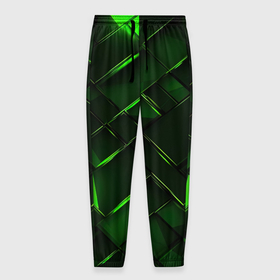 Мужские брюки 3D с принтом Зеленые  элементы абстракция в Санкт-Петербурге, 100% полиэстер | манжеты по низу, эластичный пояс регулируется шнурком, по бокам два кармана без застежек, внутренняя часть кармана из мелкой сетки | 