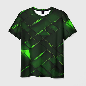Мужская футболка 3D с принтом Зеленые  элементы абстракция в Кировске, 100% полиэфир | прямой крой, круглый вырез горловины, длина до линии бедер | 