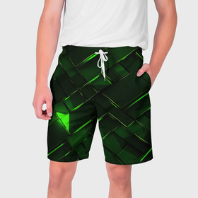 Мужские шорты 3D с принтом Зеленые  элементы абстракция в Тюмени,  полиэстер 100% | прямой крой, два кармана без застежек по бокам. Мягкая трикотажная резинка на поясе, внутри которой широкие завязки. Длина чуть выше колен | 