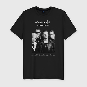 Мужская футболка хлопок Slim с принтом Depeche Mode World Violation Tour Band в Белгороде, 92% хлопок, 8% лайкра | приталенный силуэт, круглый вырез ворота, длина до линии бедра, короткий рукав | 