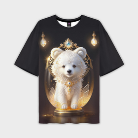 Мужская футболка oversize 3D с принтом Белый медвежонок с фонариками в Белгороде,  |  | 