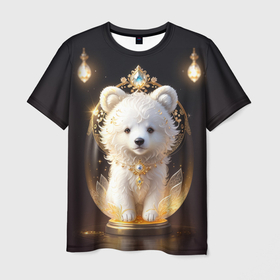 Мужская футболка 3D с принтом Белый медвежонок с фонариками в Белгороде, 100% полиэфир | прямой крой, круглый вырез горловины, длина до линии бедер | 