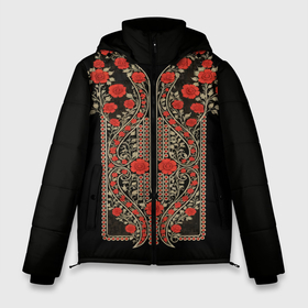 Мужская зимняя куртка 3D с принтом Растительный цветочный орнамент   красные розы на черном в Новосибирске, верх — 100% полиэстер; подкладка — 100% полиэстер; утеплитель — 100% полиэстер | длина ниже бедра, свободный силуэт Оверсайз. Есть воротник-стойка, отстегивающийся капюшон и ветрозащитная планка. 

Боковые карманы с листочкой на кнопках и внутренний карман на молнии. | Тематика изображения на принте: 