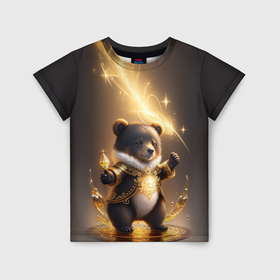 Детская футболка 3D с принтом Бурый медвежонок с фонариком в Новосибирске, 100% гипоаллергенный полиэфир | прямой крой, круглый вырез горловины, длина до линии бедер, чуть спущенное плечо, ткань немного тянется | 