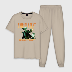 Мужская пижама хлопок с принтом Skibidi toilet agent в Белгороде, 100% хлопок | брюки и футболка прямого кроя, без карманов, на брюках мягкая резинка на поясе и по низу штанин
 | 