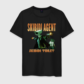 Мужская футболка хлопок с принтом Skibidi toilet agent в Тюмени, 100% хлопок | прямой крой, круглый вырез горловины, длина до линии бедер, слегка спущенное плечо. | 