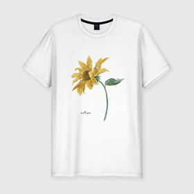 Мужская футболка хлопок Slim с принтом Подсолнух цветок солнце в Санкт-Петербурге, 92% хлопок, 8% лайкра | приталенный силуэт, круглый вырез ворота, длина до линии бедра, короткий рукав | 