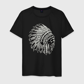 Мужская футболка хлопок с принтом Индеец шаман в Курске, 100% хлопок | прямой крой, круглый вырез горловины, длина до линии бедер, слегка спущенное плечо. | 