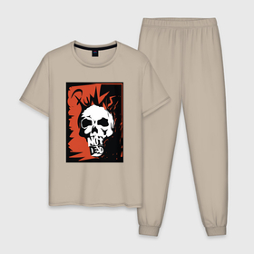 Мужская пижама хлопок с принтом Punks skull в Тюмени, 100% хлопок | брюки и футболка прямого кроя, без карманов, на брюках мягкая резинка на поясе и по низу штанин
 | Тематика изображения на принте: 