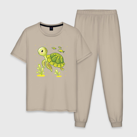 Мужская пижама хлопок с принтом Green turtle в Кировске, 100% хлопок | брюки и футболка прямого кроя, без карманов, на брюках мягкая резинка на поясе и по низу штанин
 | 