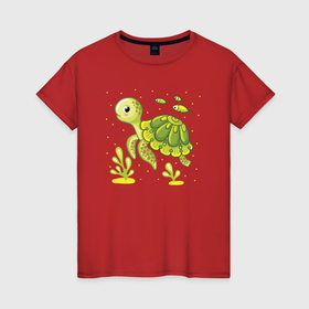 Женская футболка хлопок с принтом Green turtle в Тюмени, 100% хлопок | прямой крой, круглый вырез горловины, длина до линии бедер, слегка спущенное плечо | 