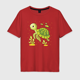 Мужская футболка хлопок Oversize с принтом Green turtle в Петрозаводске, 100% хлопок | свободный крой, круглый ворот, “спинка” длиннее передней части | 