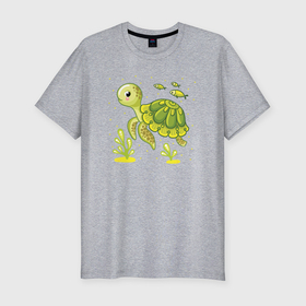 Мужская футболка хлопок Slim с принтом Green turtle в Курске, 92% хлопок, 8% лайкра | приталенный силуэт, круглый вырез ворота, длина до линии бедра, короткий рукав | 
