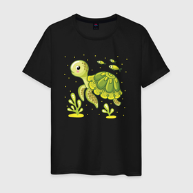 Мужская футболка хлопок с принтом Green turtle в Кировске, 100% хлопок | прямой крой, круглый вырез горловины, длина до линии бедер, слегка спущенное плечо. | 