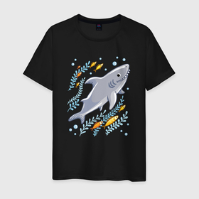 Мужская футболка хлопок с принтом Приключения акулы в Курске, 100% хлопок | прямой крой, круглый вырез горловины, длина до линии бедер, слегка спущенное плечо. | 