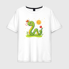 Мужская футболка хлопок Oversize с принтом Змейка , 100% хлопок | свободный крой, круглый ворот, “спинка” длиннее передней части | Тематика изображения на принте: 