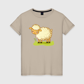 Женская футболка хлопок с принтом Милашка овечка в Санкт-Петербурге, 100% хлопок | прямой крой, круглый вырез горловины, длина до линии бедер, слегка спущенное плечо | 