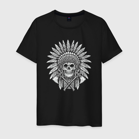 Мужская футболка хлопок с принтом Мёртвый индеец в Санкт-Петербурге, 100% хлопок | прямой крой, круглый вырез горловины, длина до линии бедер, слегка спущенное плечо. | 