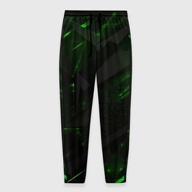 Мужские брюки 3D с принтом Dark  black green abstract в Кировске, 100% полиэстер | манжеты по низу, эластичный пояс регулируется шнурком, по бокам два кармана без застежек, внутренняя часть кармана из мелкой сетки | 