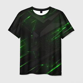 Мужская футболка 3D с принтом Dark  black green abstract , 100% полиэфир | прямой крой, круглый вырез горловины, длина до линии бедер | 
