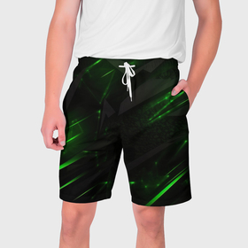 Мужские шорты 3D с принтом Dark  black green abstract ,  полиэстер 100% | прямой крой, два кармана без застежек по бокам. Мягкая трикотажная резинка на поясе, внутри которой широкие завязки. Длина чуть выше колен | Тематика изображения на принте: 