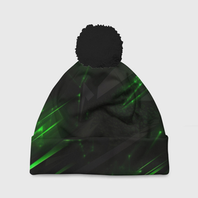 Шапка 3D c помпоном с принтом Dark  black green abstract в Белгороде, 100% полиэстер | универсальный размер, печать по всей поверхности изделия | Тематика изображения на принте: 