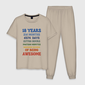 Мужская пижама хлопок с принтом 18 лет в месяцах   днях   часах   минутах   секундах в Кировске, 100% хлопок | брюки и футболка прямого кроя, без карманов, на брюках мягкая резинка на поясе и по низу штанин
 | 