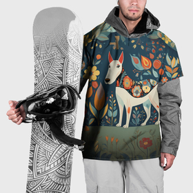 Накидка на куртку 3D с принтом Бультерьер в стиле Фолк Арт в Новосибирске, 100% полиэстер |  | 